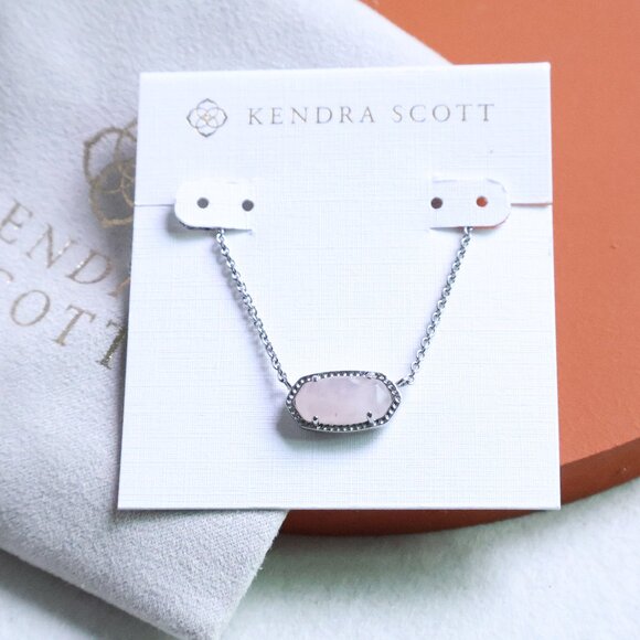 New. Kendra Scott Elisa Silver Rose Quartz Necklace - Picture 1 of 2